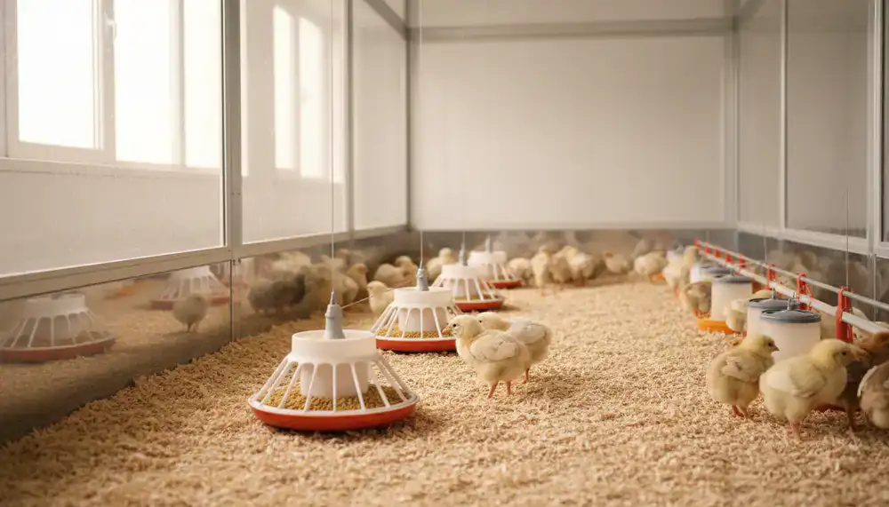 Premium layer chicks in a safe hatchery pen